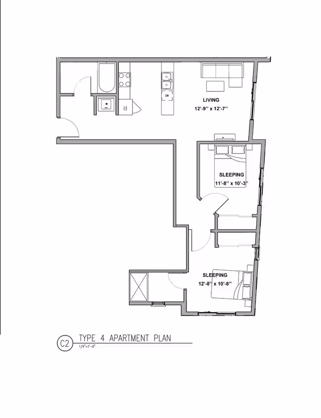Two Bedrooms/Two Baths X17 507 S floor plan